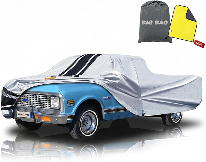 Heavy Duty Truck Cover Waterproof All Weather. Full Outdoor Pickup Sun UV Protection for Most Regular Cab Short Ford F100 Chevy C10 S10 Ram 150 250. (Length Up to 210 inch) M