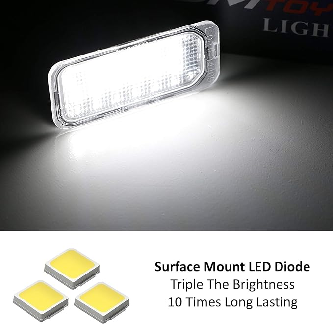 iJDMTOY Xenon White Full LED License Plate Light Kit Compatible With Ford C-Max Edge Transit Connect Ecosport Ranger, Jaguar XF XJ, 18-SMD White LED & Can-bus Error Free
