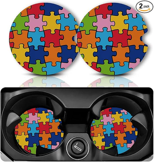 Yonlevres Car Coasters for Cup Holders，2.75" Anti Slip Rubber Mat with A Finger Notch, 2 Pack Car Cup Holder Coasters for Car Interior Accessories for Women Men Autism