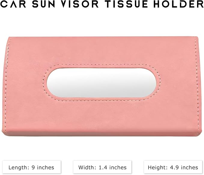 Car Tissue Holder, Auto Sun Visor Napkin Holder Hanging Paper Towel Dispenser with Tissue Refill, Premium Leather Napkin Case Mask Organizer for Backseat & Visor, Car Accessories (Pink)