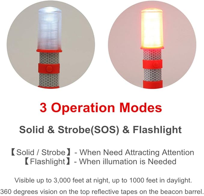 2PC Multi-function LED Emergency Roadside Flares Magnetic Base Upright Stand new 2pcs 3 in 1 LED Flashing Roadside Emergency Beacon Flares Kit Color 3 Colors