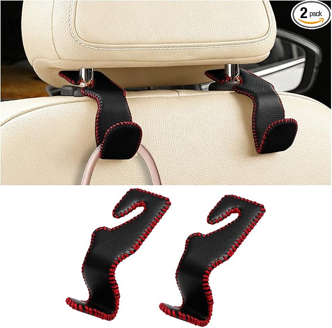 Car Seat Headrest Hook, 2PCS Vehicle Back Seat Hanger Holder Hook, Automotive Interior Headrest Storage Organizer for Handbag Purse Coat, Universal for SUV RV Pickup (Black Red)