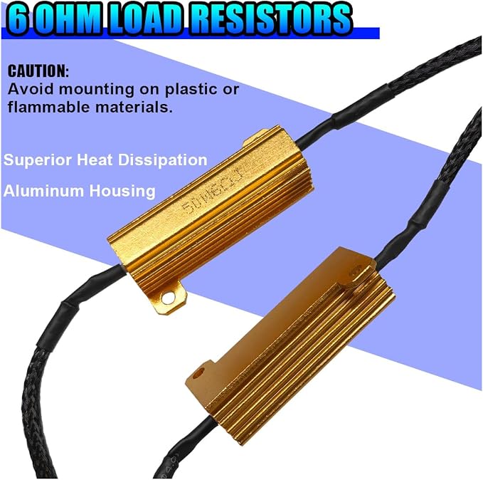 2PCS 50W 6Ohm 3157 4157 LED Load Resistor Decoders (Black) | Brake Light Load Resistors Fix Hyper Flash, Bi-Filament Fog Lights Harness Adapter for Switchback LED Turn Signal Light