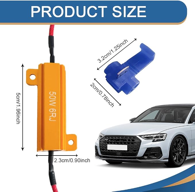 2PCS 50W 6Ohm Load Resistors, LED Resistor Turn Signal, Car LED Turn Signal Light Load Aluminum Shell with Wire Clip, Tail Light Bulb Fast Blink Error Code Warning Cancellor for Fix Hyper Flash