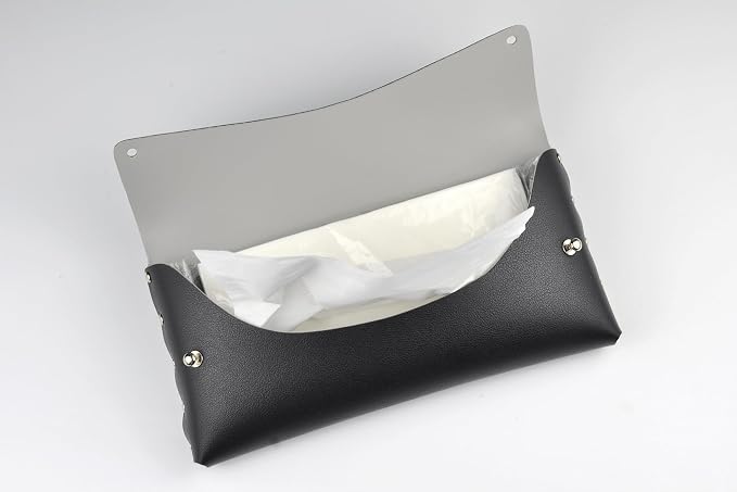 Car Tissue Holder, Tissue Case for Sun Visor, PU Leather Backseat Napkin Holder with Clips (Black)
