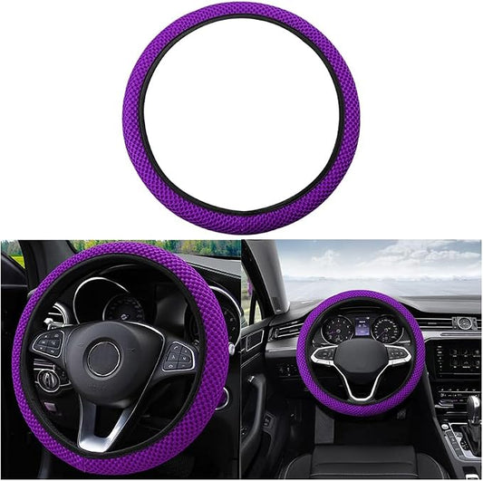 Moly Magnolia Elastic Stretch Steering Wheel Cover, Universal 15 Inch Automotive Steering Wheel Cover, Microfiber Breathable Anti-Slip Odorless Ice Silk, Warm in Winter Cool in Summer (Violet)