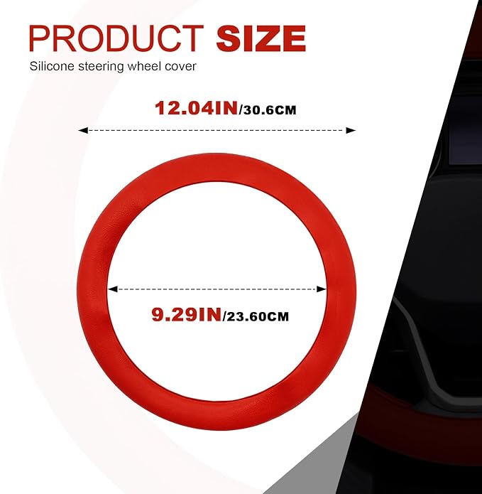 Silicone Steering Wheel Cover - Thicker Universal Stretchy & Anti-Slip Grips, Universal Fit 14"-16" Silicone Steering Wheel Protector for Men and Women, Car Interior Accessory (Red)