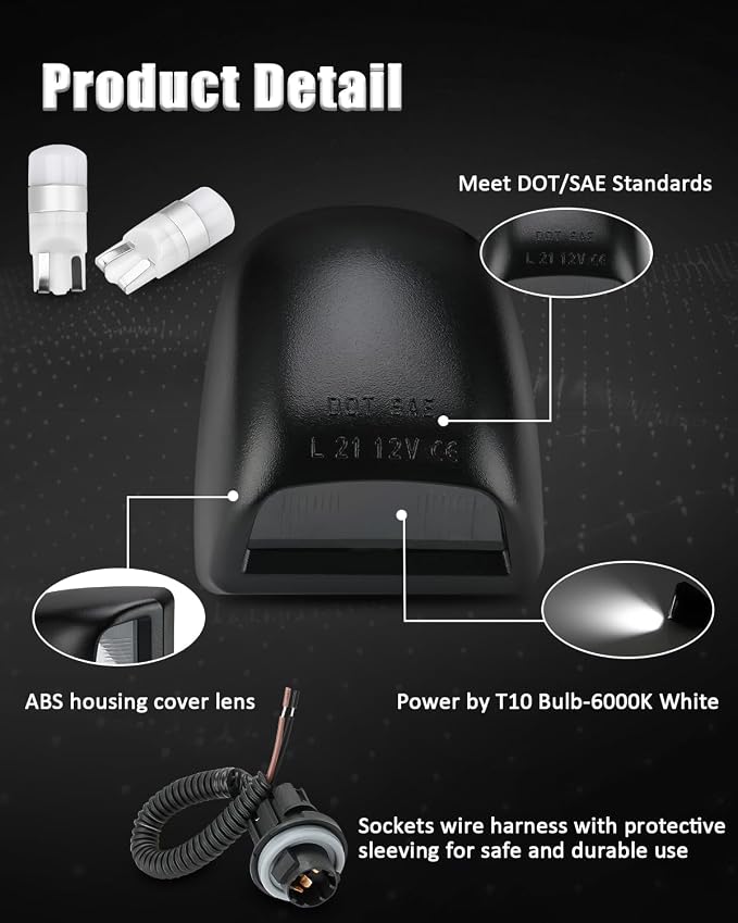 Bestview LED License Plate Lights Cover Lens w/Socket & Rear Lamp Wire Harness Assembly Compatible with Chevy Silverado Suburban Tahoe GMC Sierra 1500 2500 3500 HD Escalade EXT, White - Pack of 2