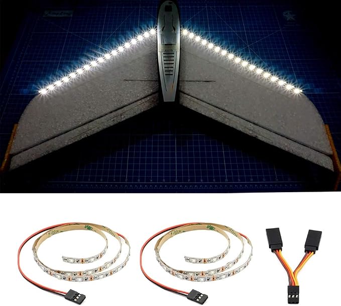 LED Light Strip for RC Fixed Wing Airplane Flying Wing Plane AR Wing Drone Model Car Truck (White)