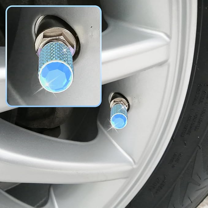 4Pcs Car Tire Valve Stem Caps, Bling Tire Air Cap for Car, Universal Stem Covers, Anodized Aluminum Tires Valve Cap with O Rubber Ring, Crystal Diamond Car Accessories for Women