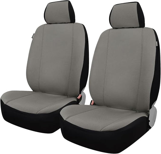 Champlus Car Seat Covers, Canvas Seat Protectors for Two Front Seats, Universal Fits Sedan Cars, SUVs, Trucks, and Mini Vans, Airbag Compatible, Quick Install, Set of 2, Gray
