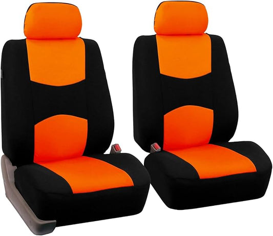 FH Group FH-FB050102 Pair Set Flat Cloth Car Seat Covers, Orange/Black- Universal Fit for Trucks, SUVs, and Vans