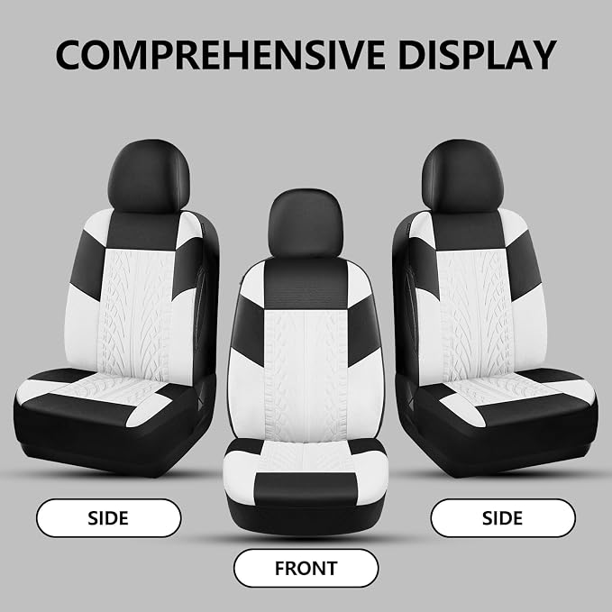 HChengkikz Front Car Seat Cover, Cloth and Washable (Black + White) | Breathable, Airbag compatible, Easy to Install, Universal Fit for Most Cars, Sedans, Truck, SUVs
