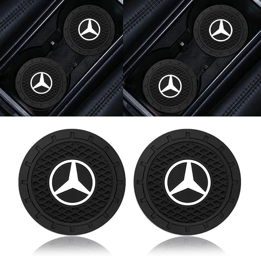Car Coasters for Mercedes Benz Cup Holders with Logo, for AMG GT GLC GLE G C-Class S-Class E-Class GLA, Silicone Non-Slip Car Cup Holder Coasters Car Coaster Interior Accessories 2Pcs-Black 2.75''