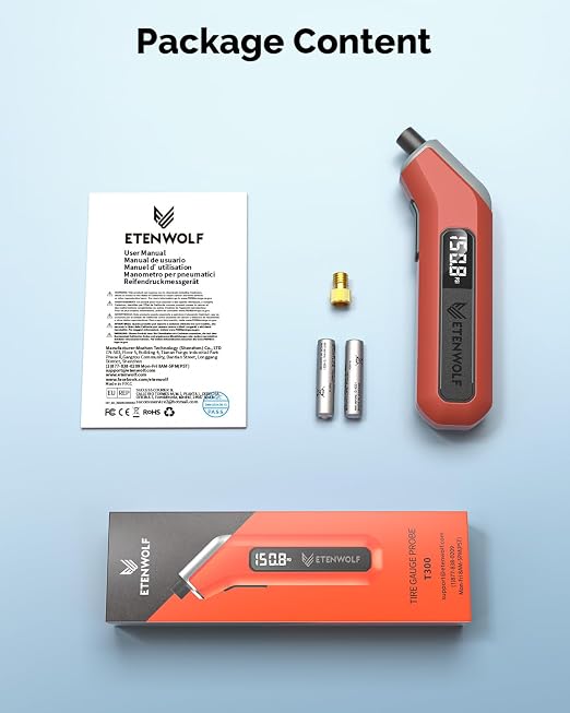 ETENWOLF T300 Plus Tire Pressure Gauge 200 PSI, Digital Tire Gauge with Bright LED Display, Tire Gauges for Tire Pressure with Presta Valve Adaptor (Dark Cyan)