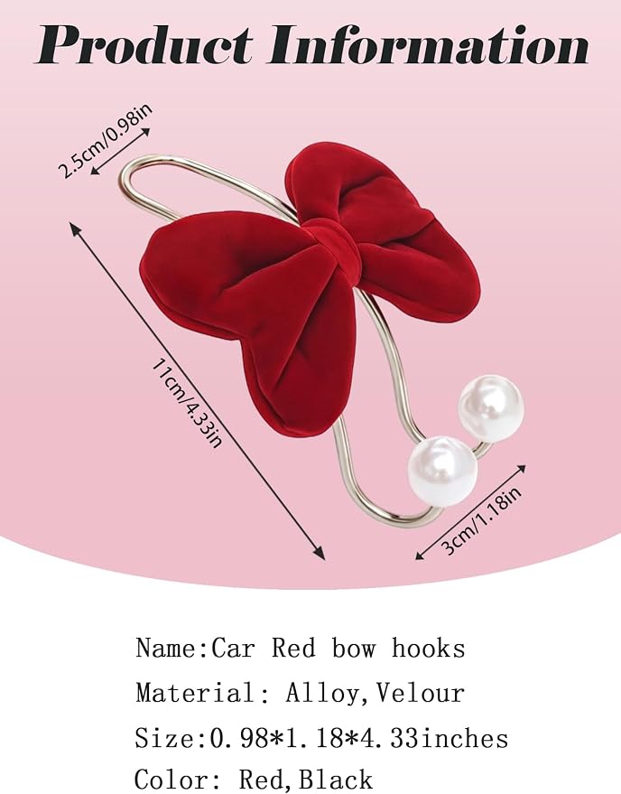 Purse Holder for Car Front Seat,Bow Purses Hook for Car Accessories Bag Holder,Gancho Para Saco Auto Outunusual,Clips Strap Accessory Cute,Red Bow