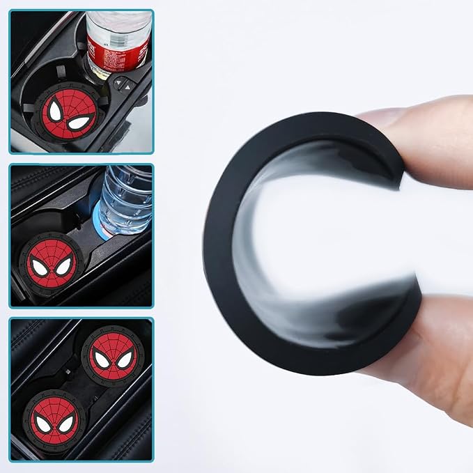 Spider Man Car Cup Holder Coasters for Marvel Fans, The Spider Man Car Coasters for Car Cup Holder Insert,Silicone Non-Slip Car Cup Mat,2.75''