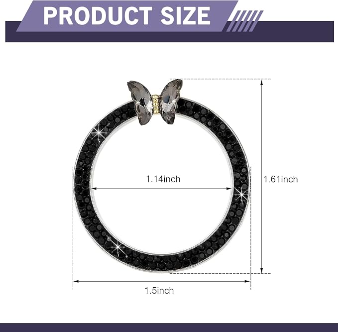 Bling Car Engine Start Stop Decoration Ring, Crystal Rhinestone Butterfly for Car Button Ring, Auto Interior Accessories for Women, Push to Start Button Cover Decoration (Black)