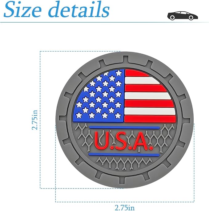 AUCELI 4 Pack Car Cup Holder Coasters, Colored American Flag US Flag Insert Car Cup Coaster, 2.75 Inch Anti Slip Shockproof Embedded Drink Mat, Vehicle Interior Decor Accessories