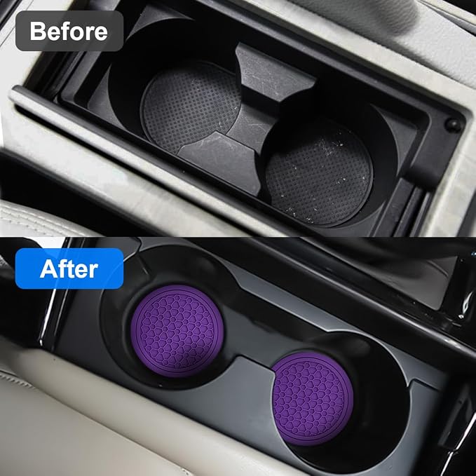 Mandark 4PCS Car Cup Holder Coasters, 2.75 Inch Non-Slip Insert Water Bottle Holder Pads, Dustproof Automotive Interior Accessories Mat, Universal for Vehicles, Trucks, RVs and More (Purple)