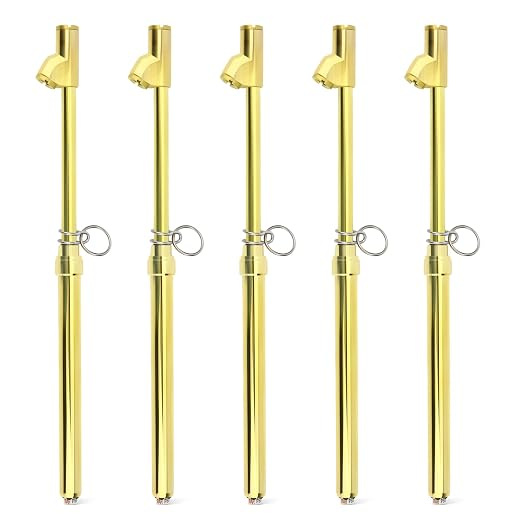MEANLIN MEASURE 5PCS Gold Double Straight Type Tire Pressure Gauge, Dual Head Air Pressure Gauge, Pressure Range 10-150 Psi (Suitable for Trucks, etc.)