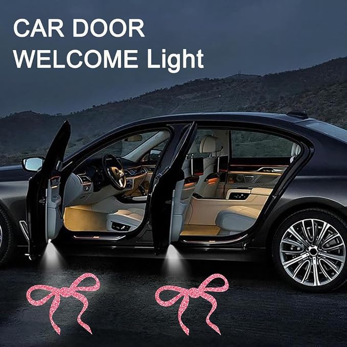 2PCS Car Door Lights,Bow Door Lights Logo Projector LED Shadow Welcome Lamp,Bow Car Accessories Gifts for Women Men,Suitable for All Vehicles Motorcycle Bike