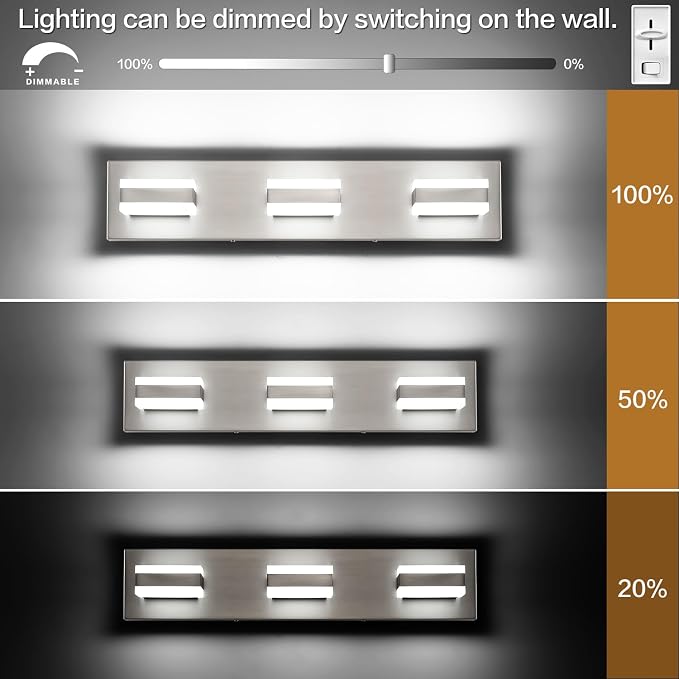 SOLFART Bathroom Vanity Lights Over Mirror Brushed Nickel Bathroom Light Fixture 3 Light Led Lights for Bathrooms Vanity Lights for Bath Nickel ETL Listed