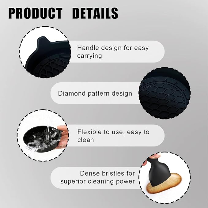 Car Cup Coasters, Silicone Cup Holder Insert (4 Pack) with Soft Bristle Cleaning Brush (2 Pack), Non-Slip Honeycomb Spill Guard Car Interior Accessories, Universal for SUV, Sedan, Truck (Black)