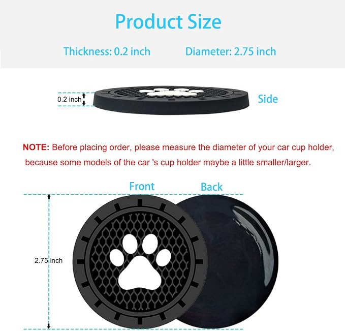 BukNikis Car Cup Holder Coasters-Car Interior Accessories 2.75 inch Silicone Anti Slip Cute Dog Paw Car Coaster -Universal (Pack of 2)