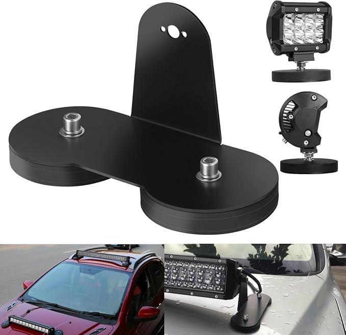 Magnetic Light Bar Mounting Brackets, AKD Part 2PCS Powerful LED Light Magnetic Base Sucker Holder Universal Side-Mounted Brackets Kit for Straight Curved Light Bar on Hood Roof