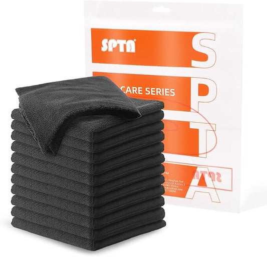 SPTA Microfiber Cleaning Towel, Microfiber Cleaning Cloth for Car Washing, 12 Pack Streak-Free, Ultra Absorbent, Washable for All Purpose Terry Microfiber Towels, 16.1in x 16.1in, 350GSM, Grey-MT038