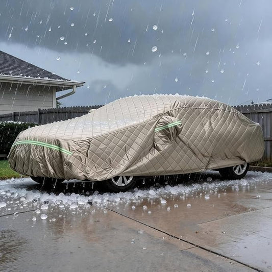 7 Layers Waterproof Cover, Heavy Duty Car Covers with Zipper Door, All-Weather Car Cover – Protects Against UV Rays, Hail, Water, Dust & Snow, Universal Fit Sedan 186" to 193"(Khaki)