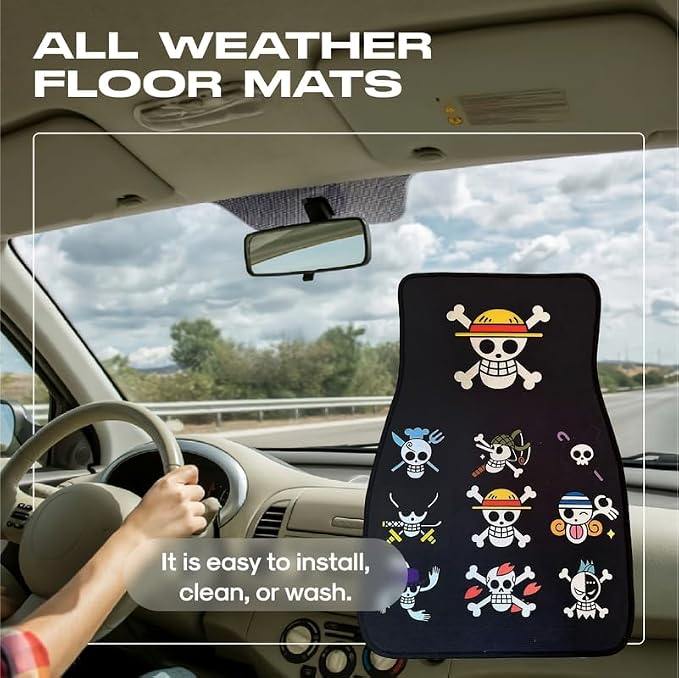 Anime Car Carpet Mat Set of 2 Front, Black Op Design Automotive Accessories Interior All Weather Floor Mats Decor with Non Slip Black Anti Skid Backing