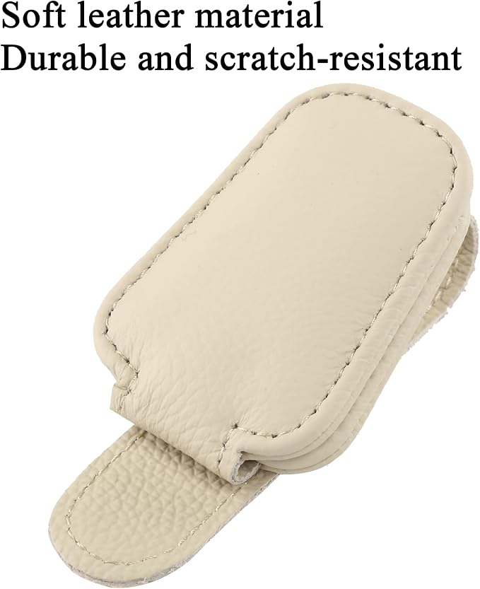 KIWEN Sunglasses Holders for Car Visor, Magnetic Leather Glasses Eyeglass Clip for Car, Ticket Card Clip Sunglasses Mount, Car Visor Accessories Gadgets (1, Beige)