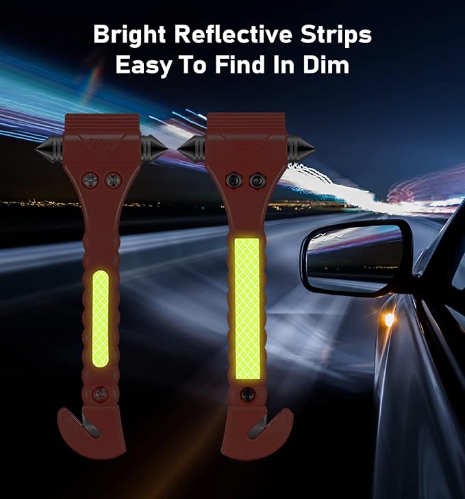 Car Safety Hammer 10 Pack, Car Emergency Escape Tool Car Window Glass Breaker and Seat Belt Cutter with Light Reflective Tape for Family Rescue, Life Saving Survival Kit