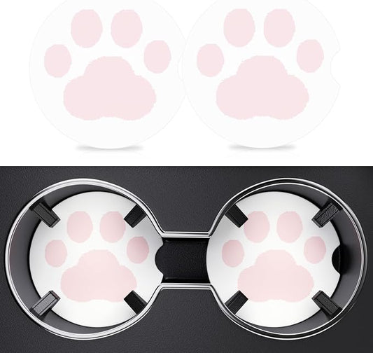 2 Pack Car Cup Holder Coaster, 2.63 inch Anti Slip Insert Absorbent Ceramic Car Coaster with Cork Base and Finger Notch, Cute Car Accessories Interior for Women, Cute Car Coasters., CH0025