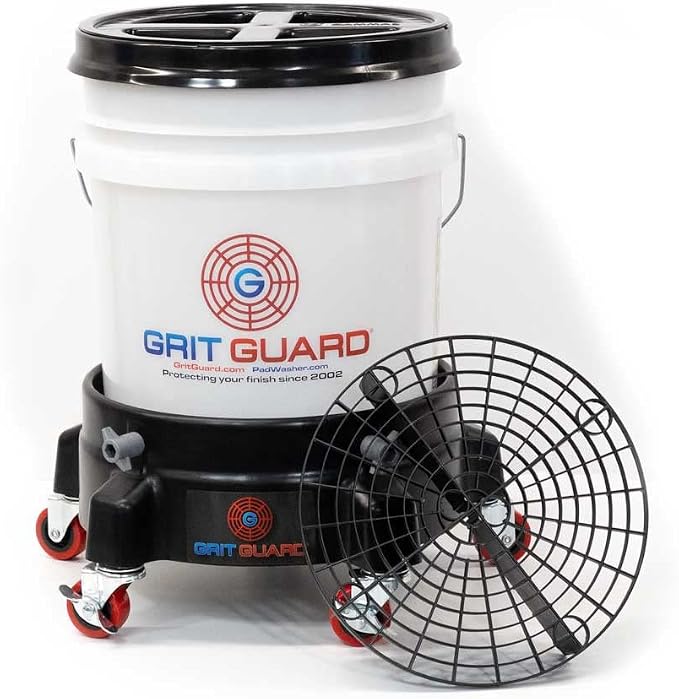 Grit Guard 5 Gallon Washing System | Includes 5 Gallon Bucket, Grit Guard, Bucket Dolly, and Gamma Seal Lid | for Car Wash and Detailing | Black - Made in the USA