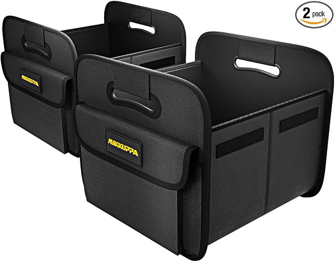 MIKKUPPA Car Trunk Organizer - Split Design Collapsible Small Trunk Organizer with Reinforced Handles for Groceries, Car Storage Organizers for SUV Auto Truck Van with Non Slip Bottom (Black, 2Pack)
