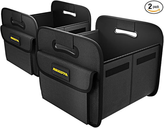 MIKKUPPA Car Trunk Organizer - Split Design Collapsible Small Trunk Organizer with Reinforced Handles for Groceries, Car Storage Organizers for SUV Auto Truck Van with Non Slip Bottom (Black, 2Pack)