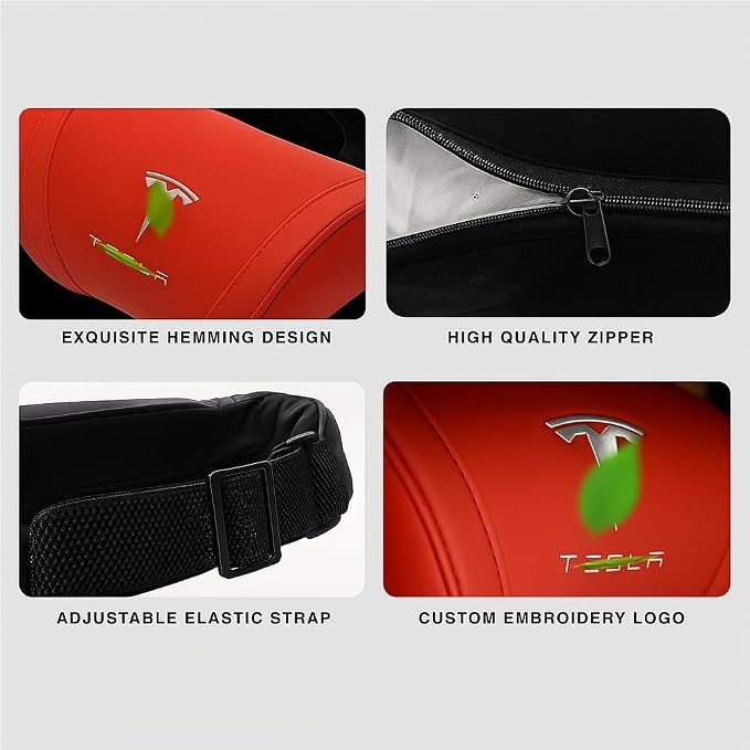 Car Headrest Neck Pillow Support Ergonomic, with Valve Stem Covers Accessory for Driving Seat Fatigue Relief Compatible with Model S X 3 Y & Cybertruck - 2 Pieces