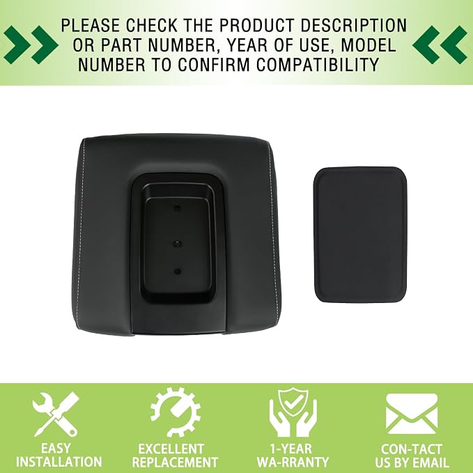 Front Seat Center Console Armrest Lid Cover with Liner Mat Black Compatible with 2014-2019 Chevrolet Chevy Silverado Suburban Tahoe GMC Sierra Yukon XL Replaces 22881398 22876379