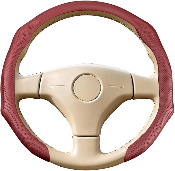Car Steering Wheel Cover, Comfortable Grip Non-Slip Breathable Vehicle Steering Wheel Protector, Automotive Interior Decoration Accessories, Universal Fit (Red)