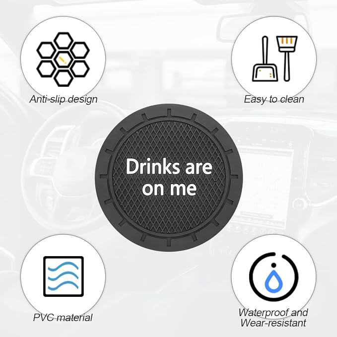 8sanlione 2 Pack Car Cup Holder Coasters, 2.75 Inch Non-Slip PVC Insert Cup Coaster, Anti-Scratch Auto Cup Mats for Women Men, Vehicle Interior Accessories Universal for Car, SUV, Truck (B Black/2PCS)