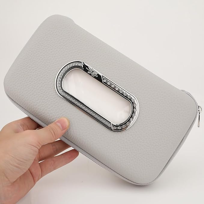 Car Tissue Holder, Sun Visor Napkin Holder, Car Visor Tissue Holder, Luxury PU Leather Backseat Tissue Case Holder (Grey)