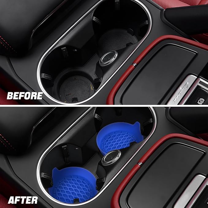 Zpana 4PCS Car Cup Holder Coasters, Silicone Non-Slip Vehicle Cup Recessed Mats, Sift-Proof Automotive Interior Drink Insert Decor Accessories, Universal for SUV, Sedan, Truck (Blue)