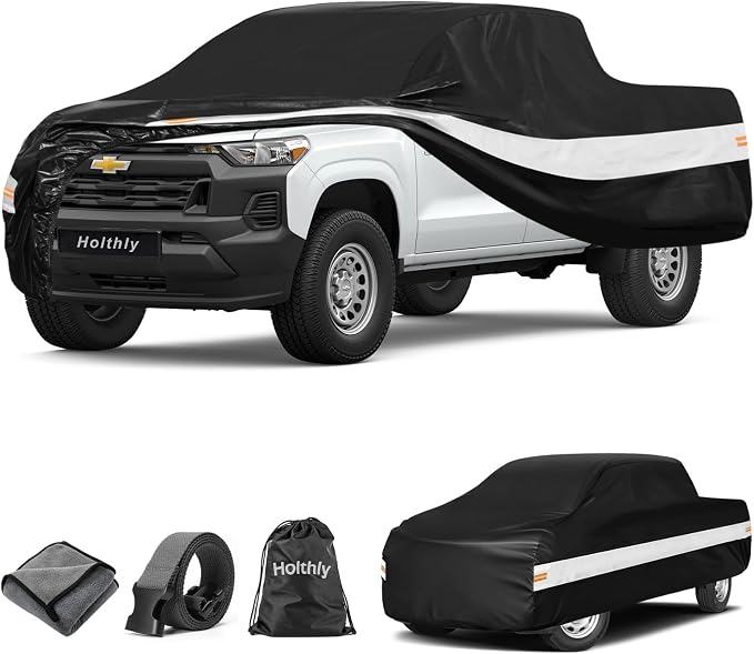 10 Layers Truck Cover Waterproof All Weather Custom Fit Chevrolet Colorado(2003-2026) Extended/Crew Cab Short Bed, Outdoor Full Exterior Pickup Car Cover Sun Rain Snow Ice Protection. Black