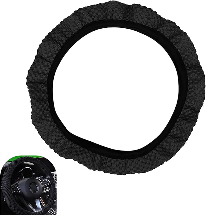 Car Steering Wheel Cover, Breathable Ice Silk Steering Wheel Cover, Elastic Stretch Anti-Slip Wheel Protector, Auto Interior Protection for 14.5" & 15", Fit for SUV Sedan Truck (Black)