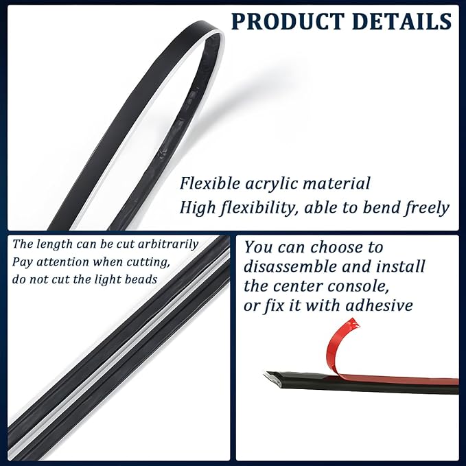 Car Interior Ambient LED Light with APP & Remote Control, 43.3" 2-in-1 Music Sync Fiber Optic USB Powered Acrylic LED Lamp Strip, Flexible RGB Auto Inside Neon Light, Universal Fit