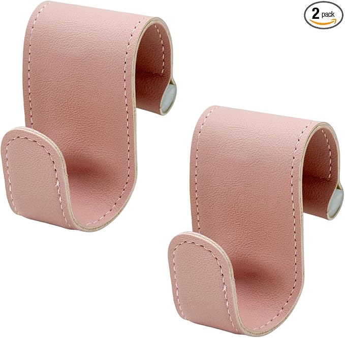 2 PCS Car Co-Pilot Glovebox Hooks, Anti-Scratch Leather Auto Glove Box Storage Hangers, Vehicle Glovebox Organizer Passenger Seat Hanging Hooks for Handbag Purse Umbrellas (Pink)