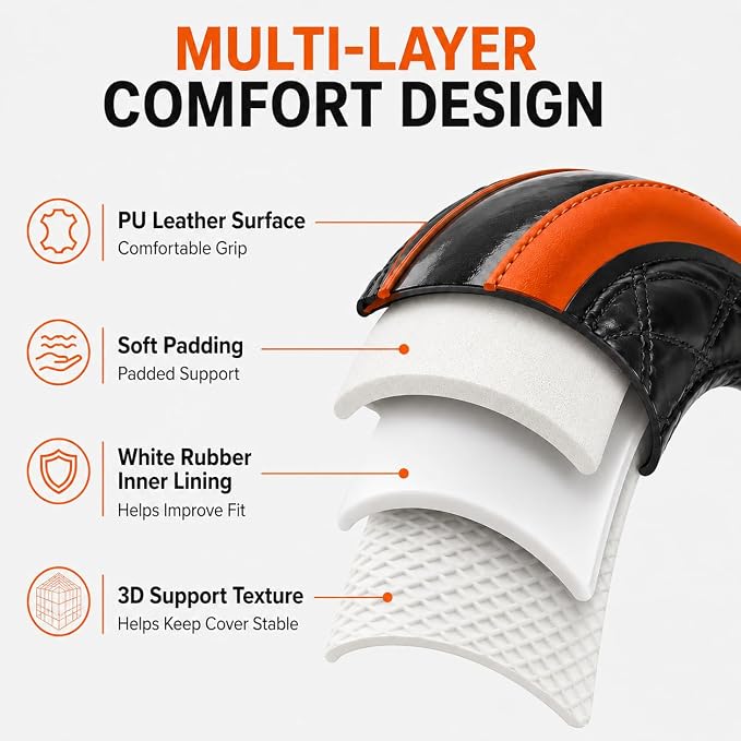 Couslcd 14.5-15 Inch Leather Steering Wheel Cover with Soft Padded Lining, Anti-Slip Comfort Grip, Universal Steering Wheel Protector for Most Cars, SUVs, Trucks (Orange)